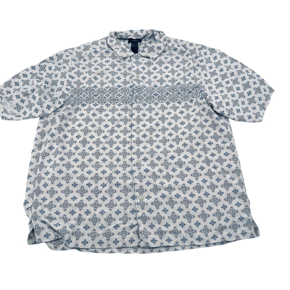 Claiborne Men's size Large Blue & White‎ Short Sleeve Silk Shirt button down